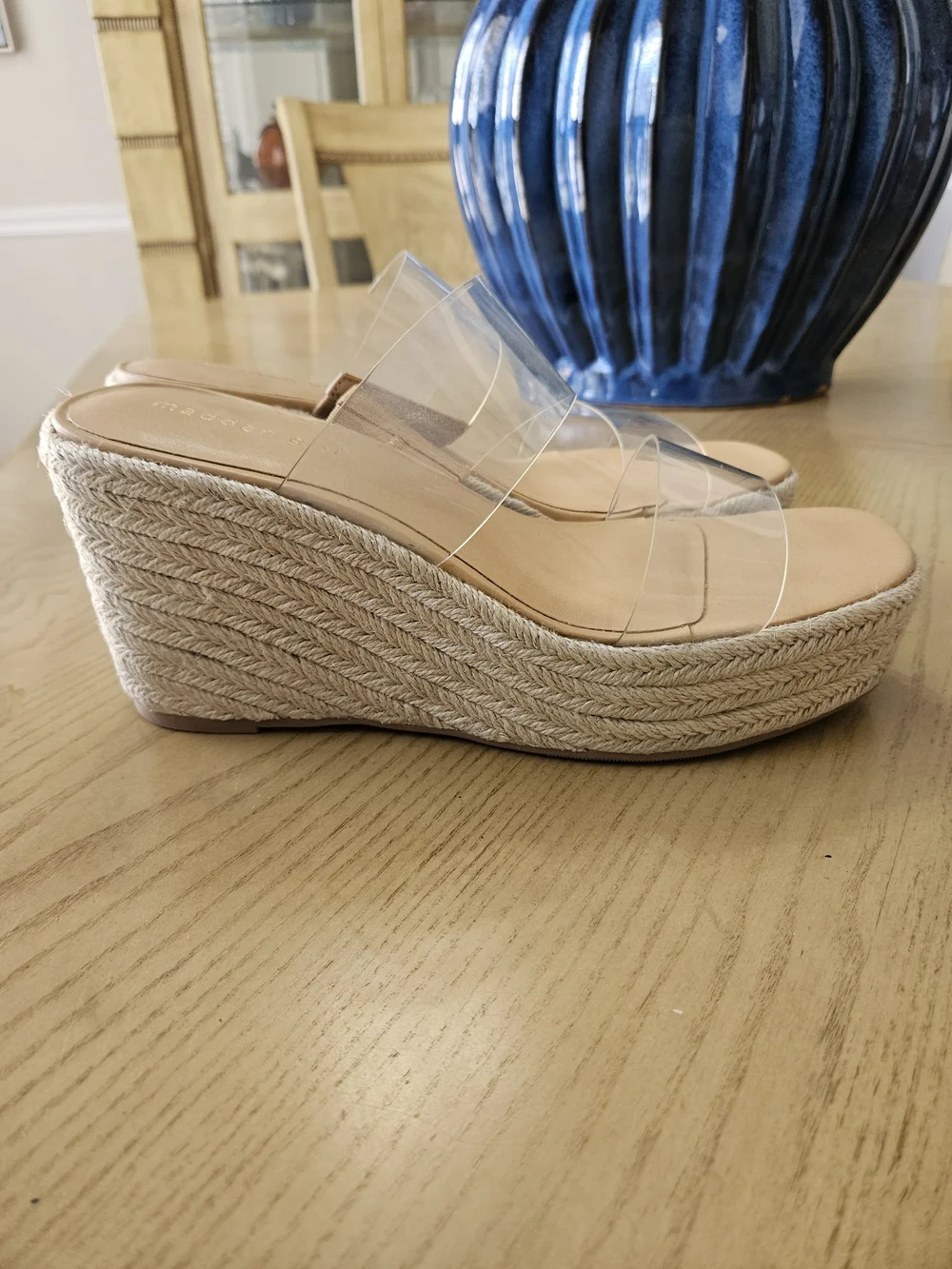 Madden Girl Clear Strap Espadrille Wedge Sandals in Natural
